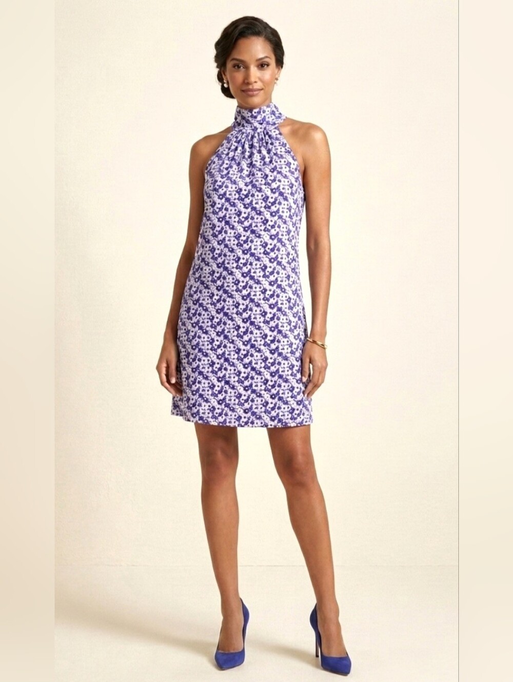 Michael Michael Kors Halter Mini Dress Ruching Summer Floral Purple Blue Small